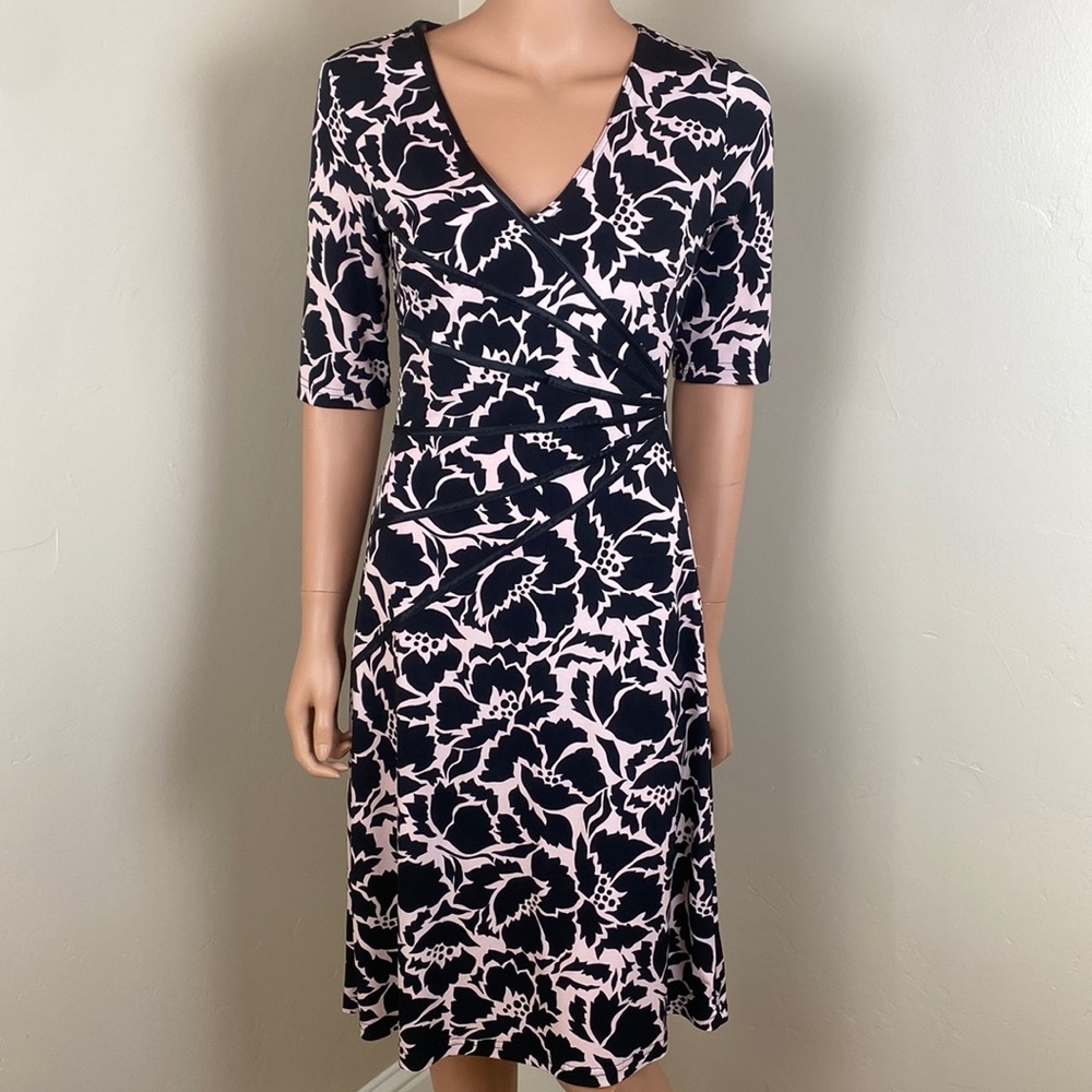 Pink and black faux wrap dress